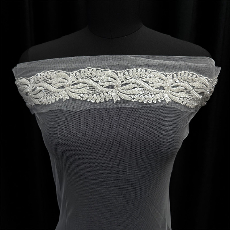 GCW-34-JYB005CEF-1 Beaded Floral Lace Trim for Bridal Wedding Dresses